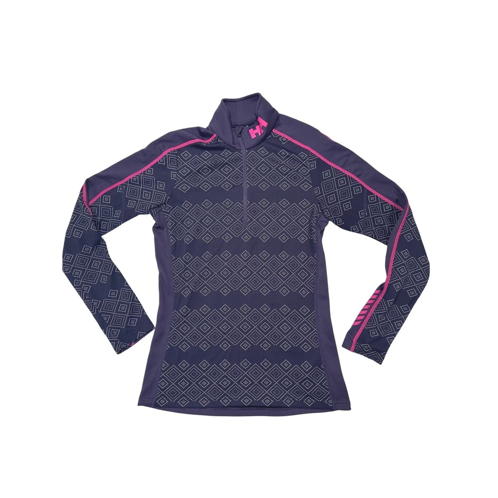 Helly Hansen Womens Purple Geometric 1/4 Zip Long Sleeve Athletic size Medium